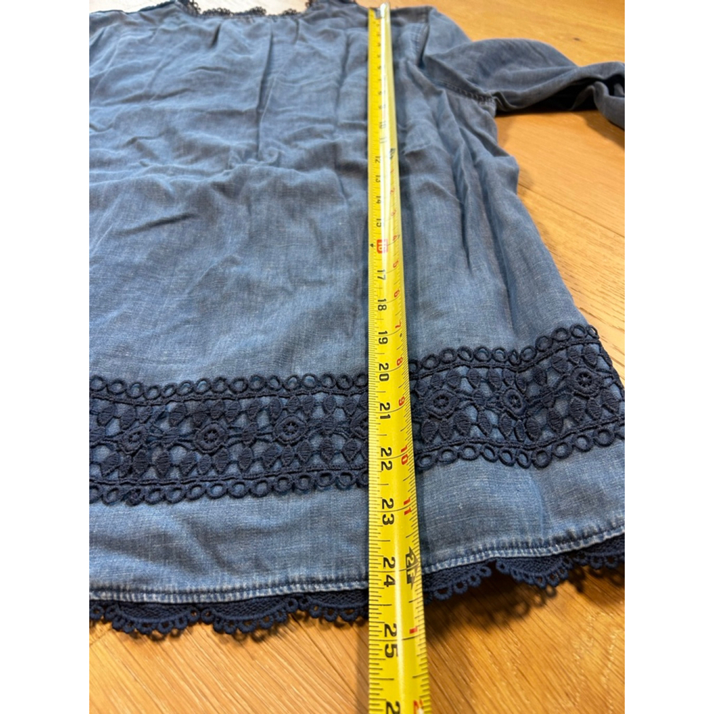 HOLDING HORSES Boho Light Blue DenimTunic with Navy Lace Size 10 - Picture 8 of 11